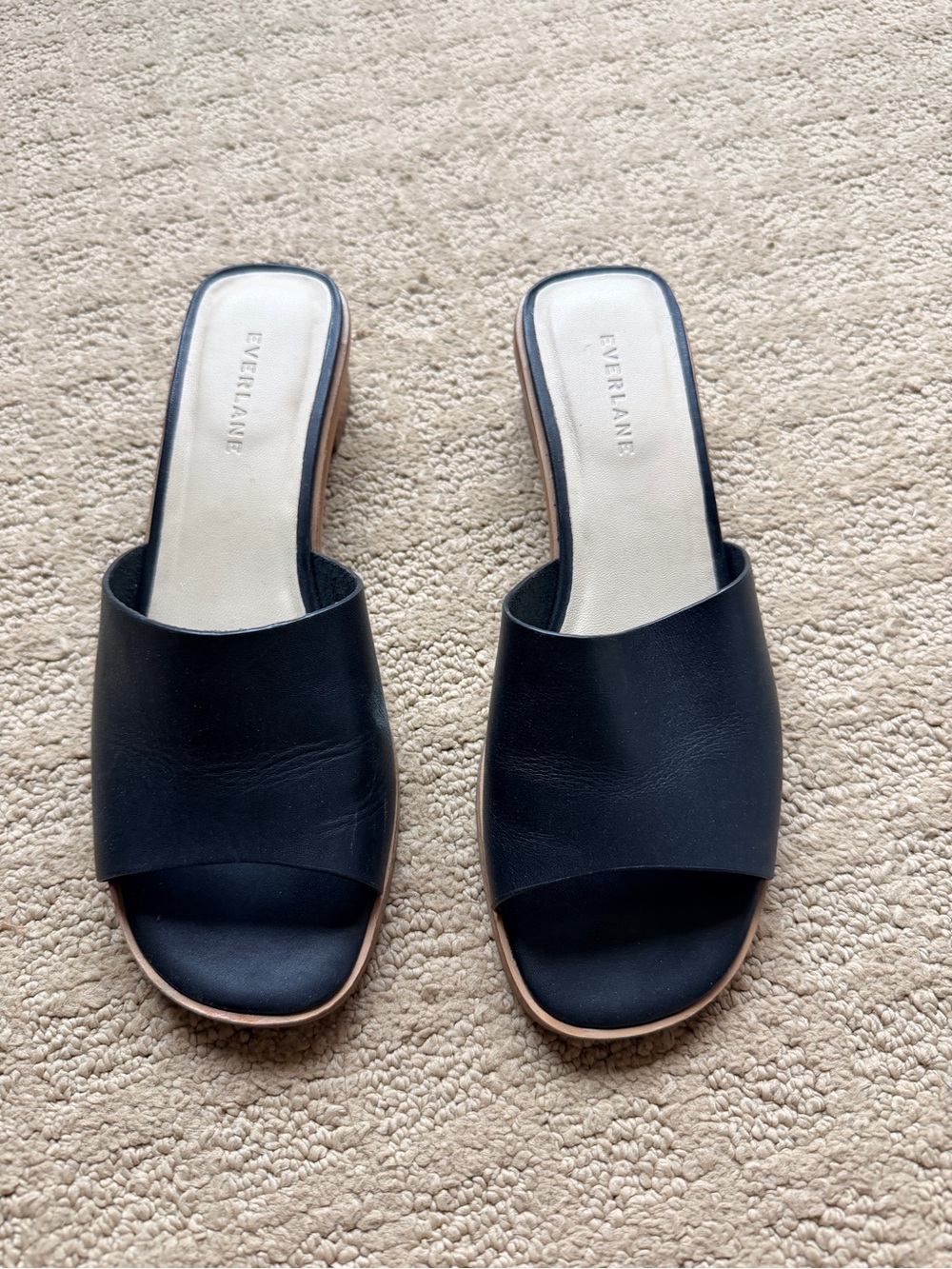 Everlane Black Leather Open-Toe Slide Mules